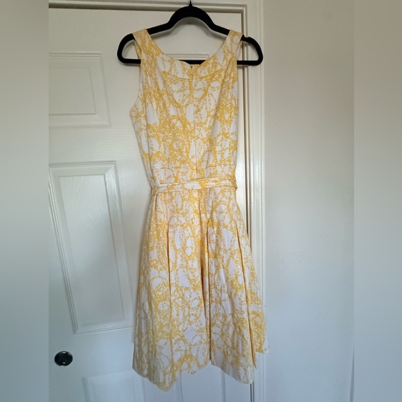Calvin Klein Yellow Fit & Flare Dress Tie Waist Wedding Guest Banquet S 6 (Est) - Picture 3 of 10